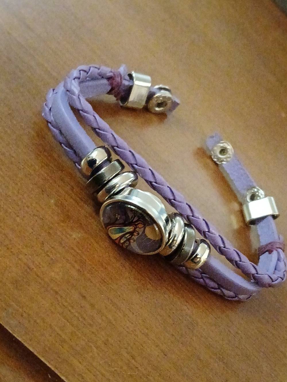 Lilac Braided Leather Butterfly Charm Bracelet - Women Jewelry